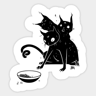  Creepy Cute Three Headed Black Cat Artwork Sticker